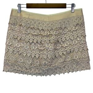 Sans Souci Women’s Beige Tiered Lace Crochet Floral Mini Skirt Size L
